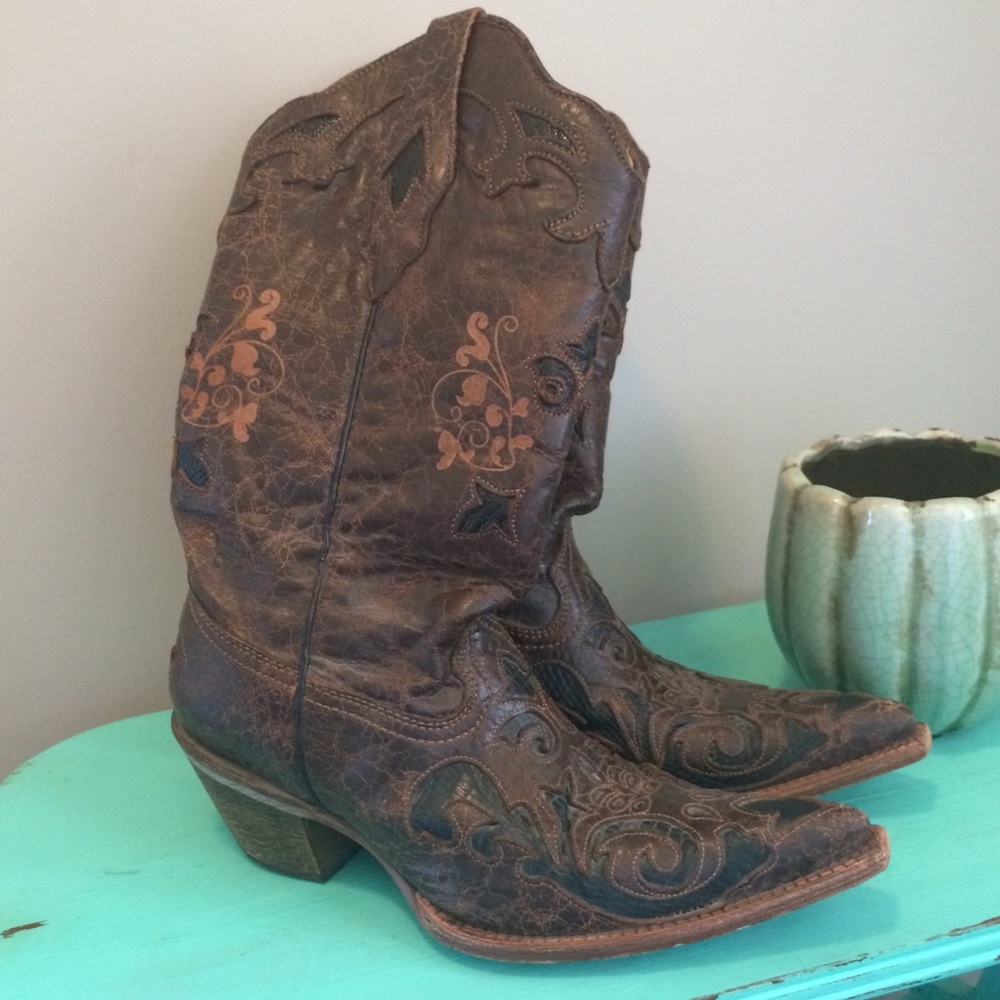Corral Vintage Brown Black Leather & Lizard Boots